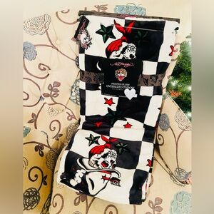 New Ed Hardy Skull Plush Throw - Red, Black, White